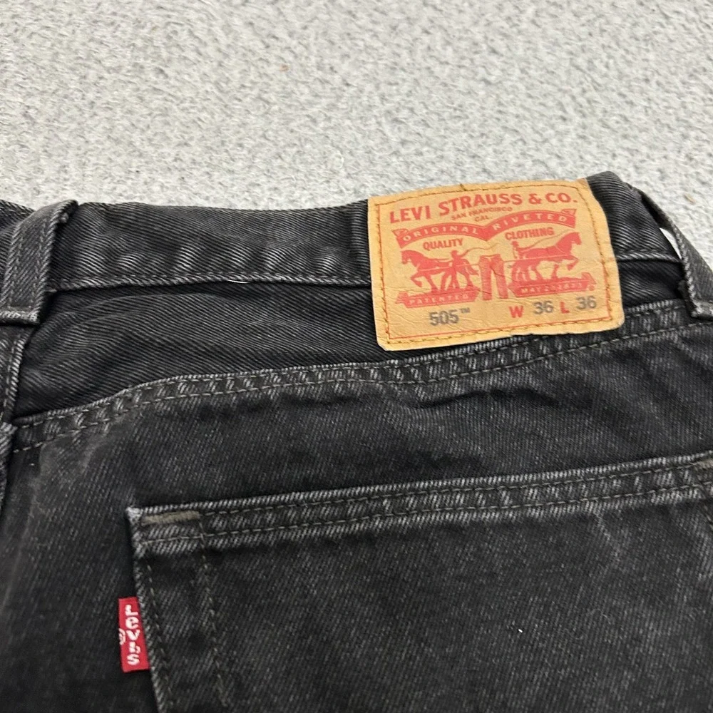 Levis Jeans Men 36x36 Black Denim 505 Regular Straight American Work Wear Cotton